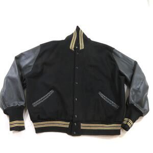 DeLong Wool Blend Letterman Varsity Jacket Black Sz 3XL 1990s